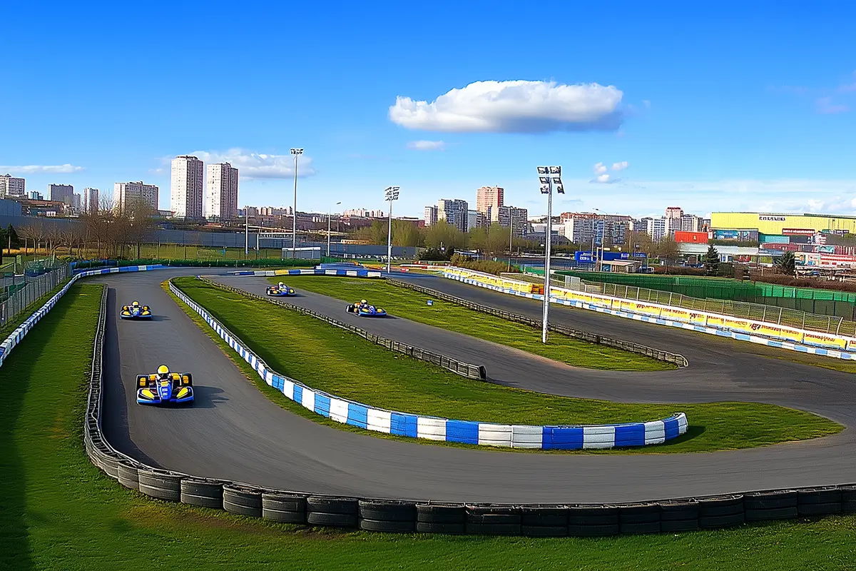 outdoor go-karting track with LED flood lights