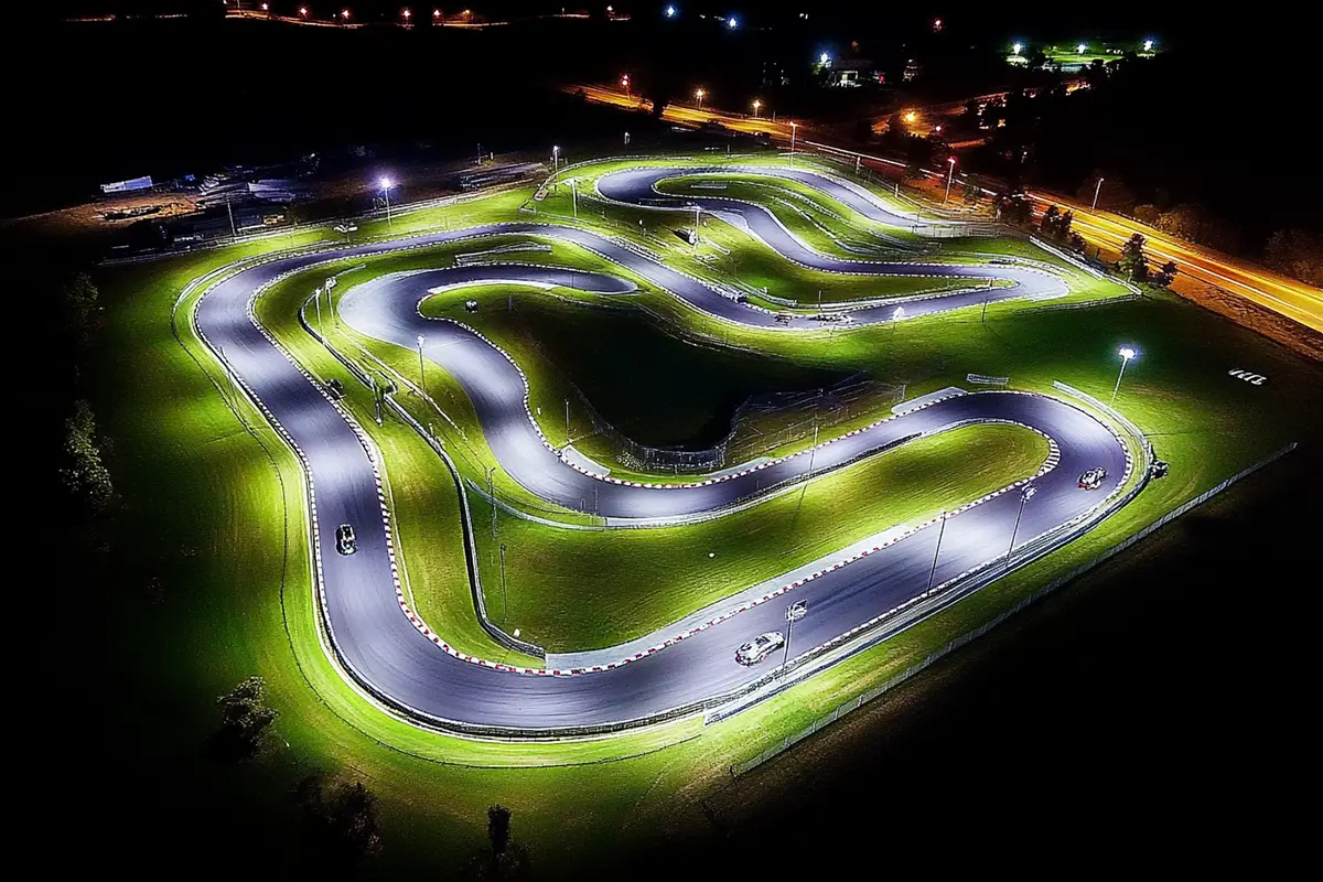 outdoor go-karting track with LED sports lights